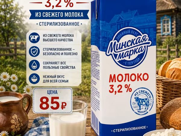 Молоко минская 3.2% 1 литр